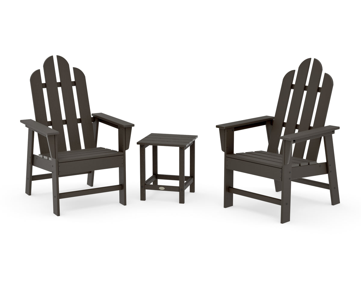 POLYWOOD Long Island 3-Piece Upright Adirondack Chair Set in Vintage Coffee