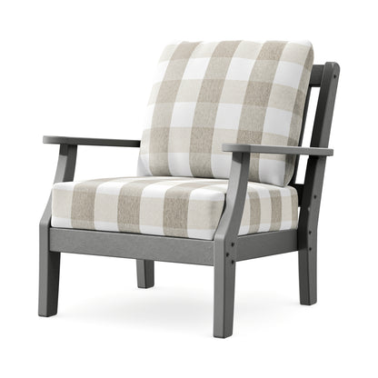 POLYWOOD Chinoiserie Deep Seating Chair in Slate Grey / Buffalo Plaid Dune Burlap