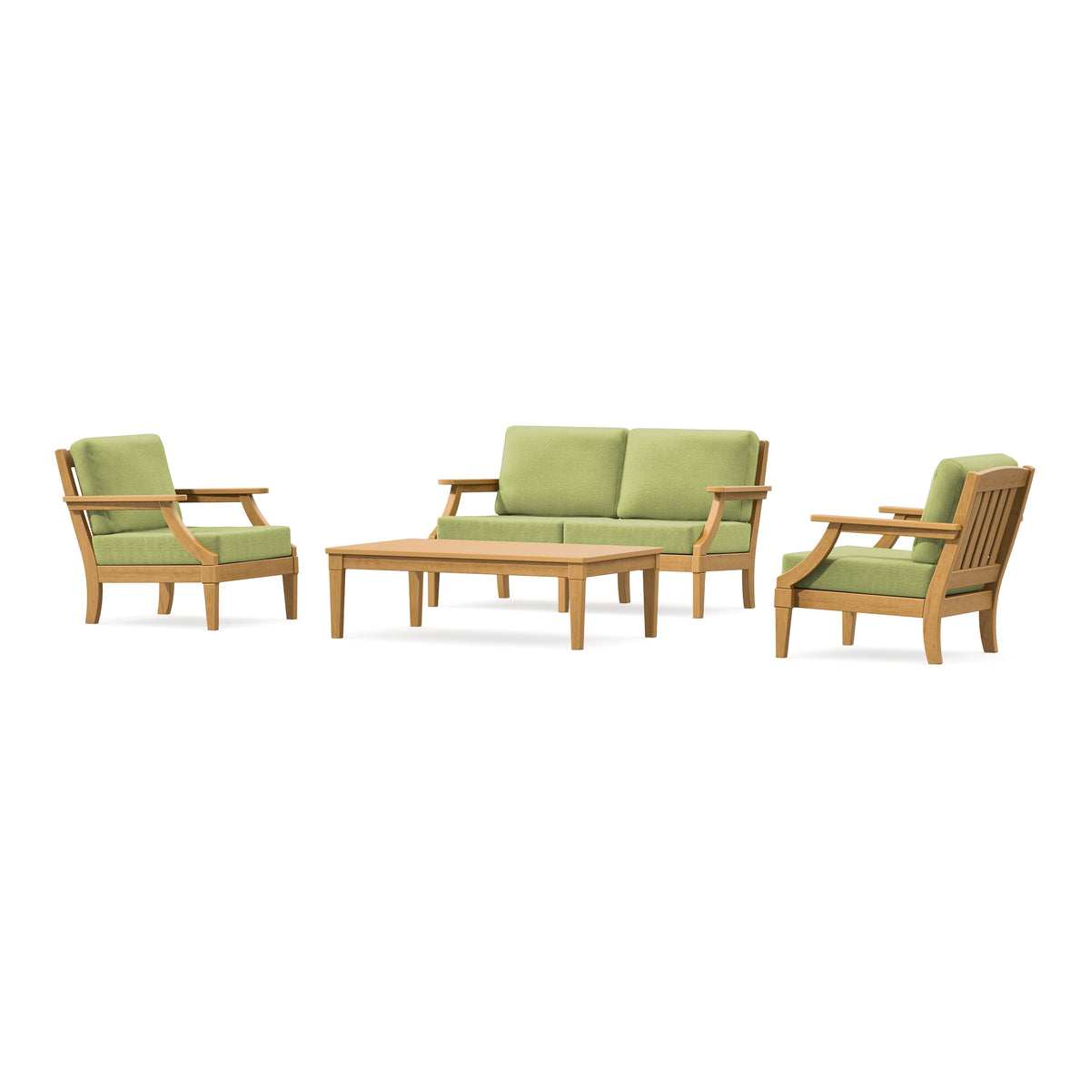 POLYWOOD PW Designer Series Estate Lounge 4-Piece Loveseat Set in Natural / Chartreuse Boucle