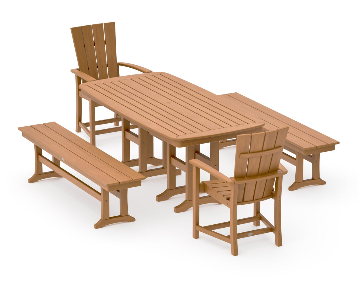 POLYWOOD Quattro 5-Piece Nautical Dining Set with Benches in Natural