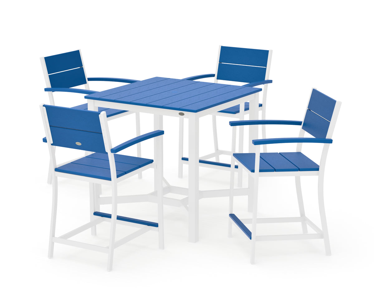 POLYWOOD Main Street 5-Piece Counter Set in White / Pacific Blue