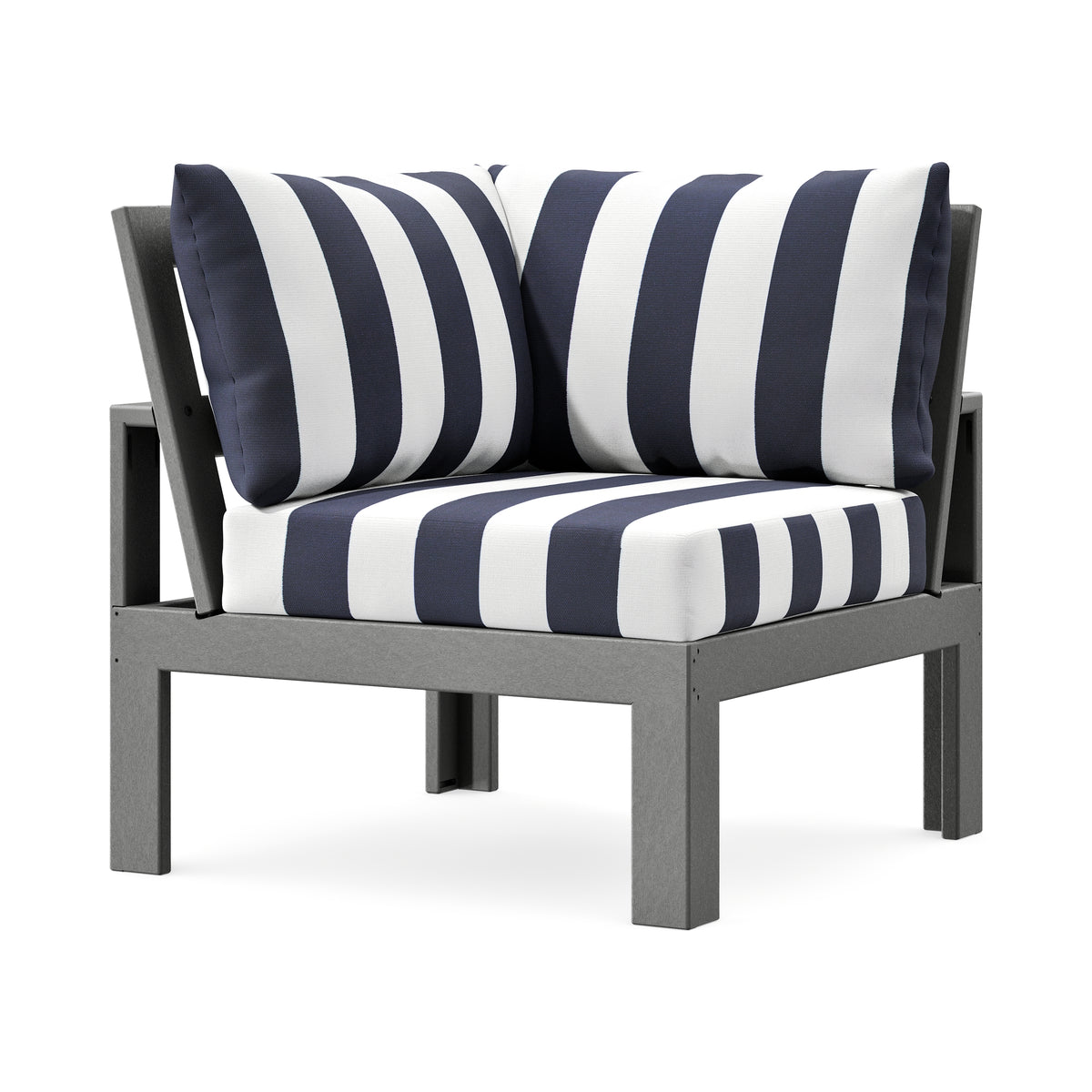 POLYWOOD Modular Corner Chair in Slate Grey / Cabana Stripe Navy