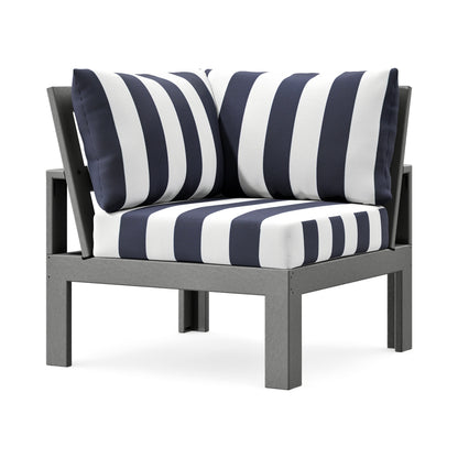 POLYWOOD Modular Corner Chair in Slate Grey / Cabana Stripe Navy