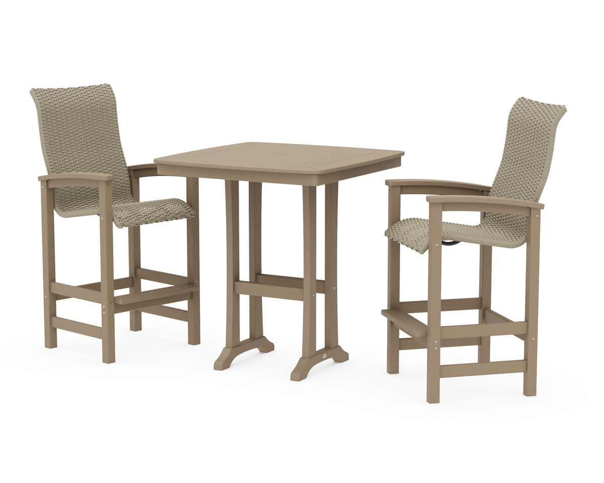 POLYWOOD Coastal Woven High-Back 3-Piece Bar Set in Vintage Sahara / Dune Grass