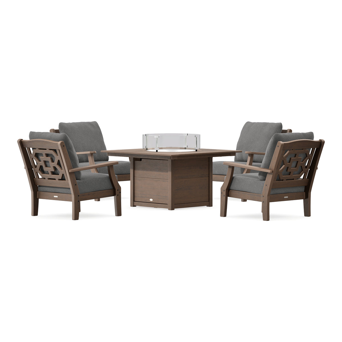 POLYWOOD Chinoiserie 5-Piece Deep Seating Set with Fire Pit Table in Kona