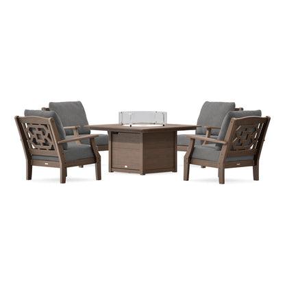 POLYWOOD Chinoiserie 5-Piece Deep Seating Set with Fire Pit Table in Kona