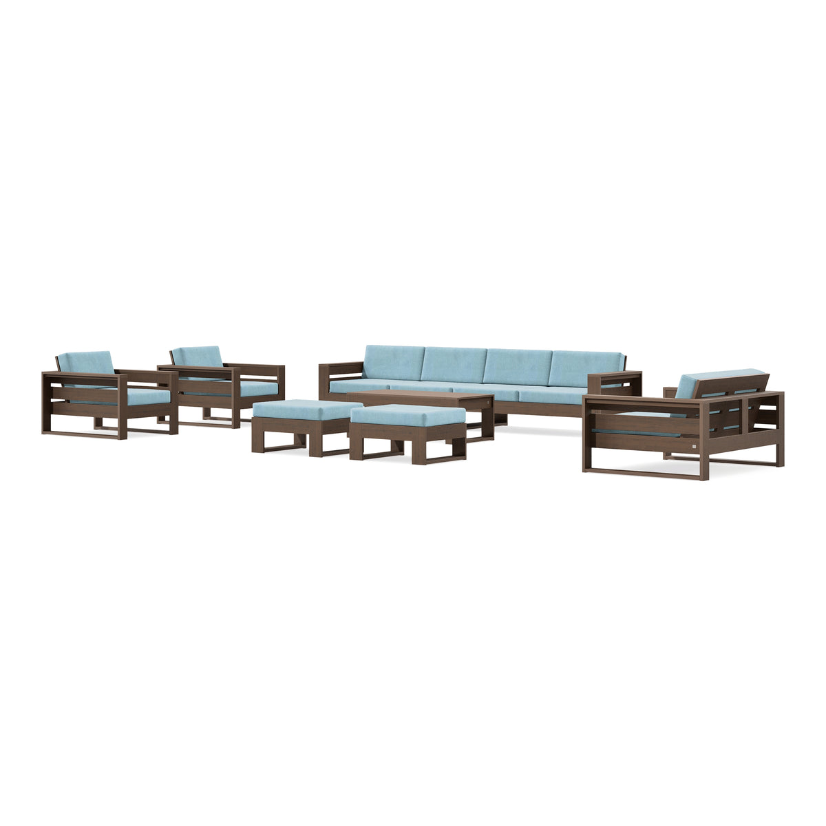 POLYWOOD PW Designer Series Latitude 8-Piece Lounge Sofa Set in Kona / Lattice Sky Blue
