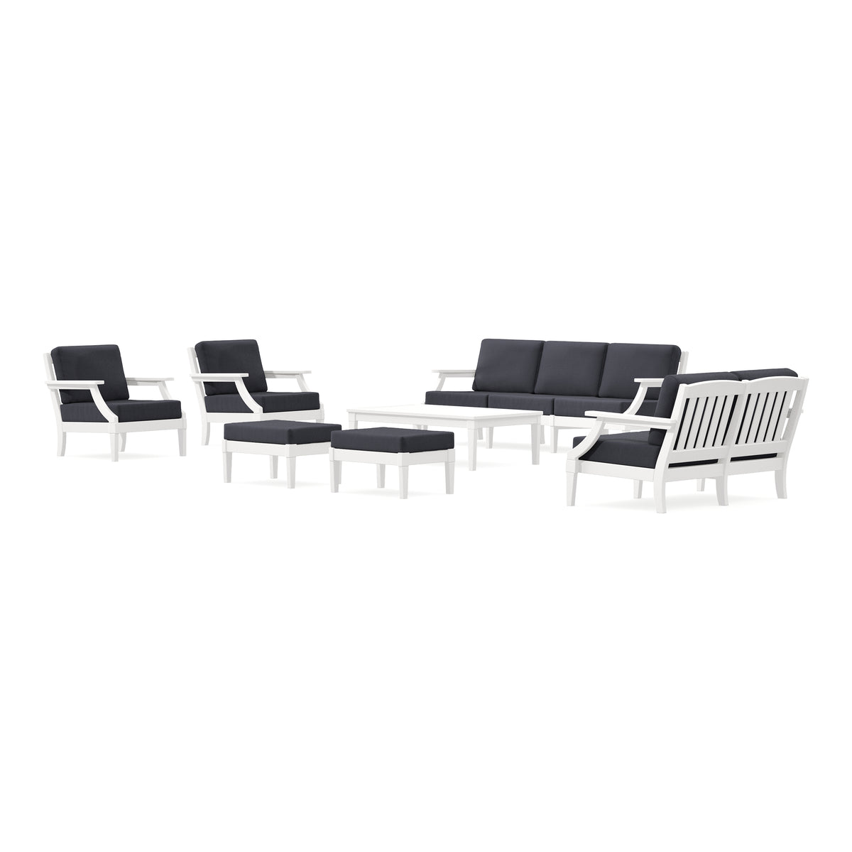 POLYWOOD PW Designer Series Estate 7-Piece Lounge Sofa Set in Vintage White / Midnight Linen