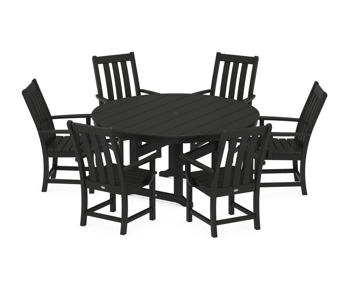 POLYWOOD Vineyard 7-Piece Arm Chair Round Farmhouse Dining Set in Black