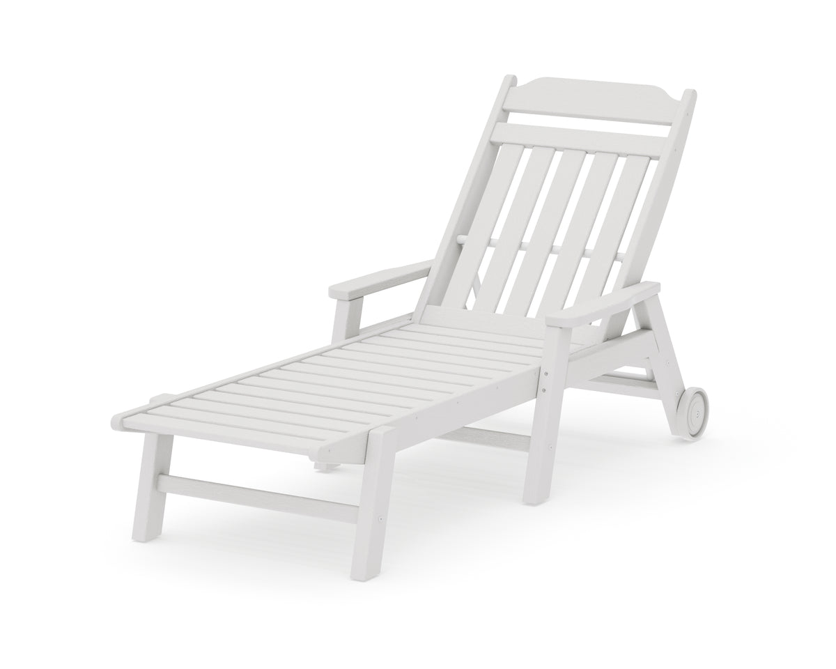POLYWOOD Cottage Chaise with Arms and Wheels in Vintage White