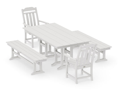 POLYWOOD Cottage 5-Piece Farmhouse Dining Set with Benches in Vintage White