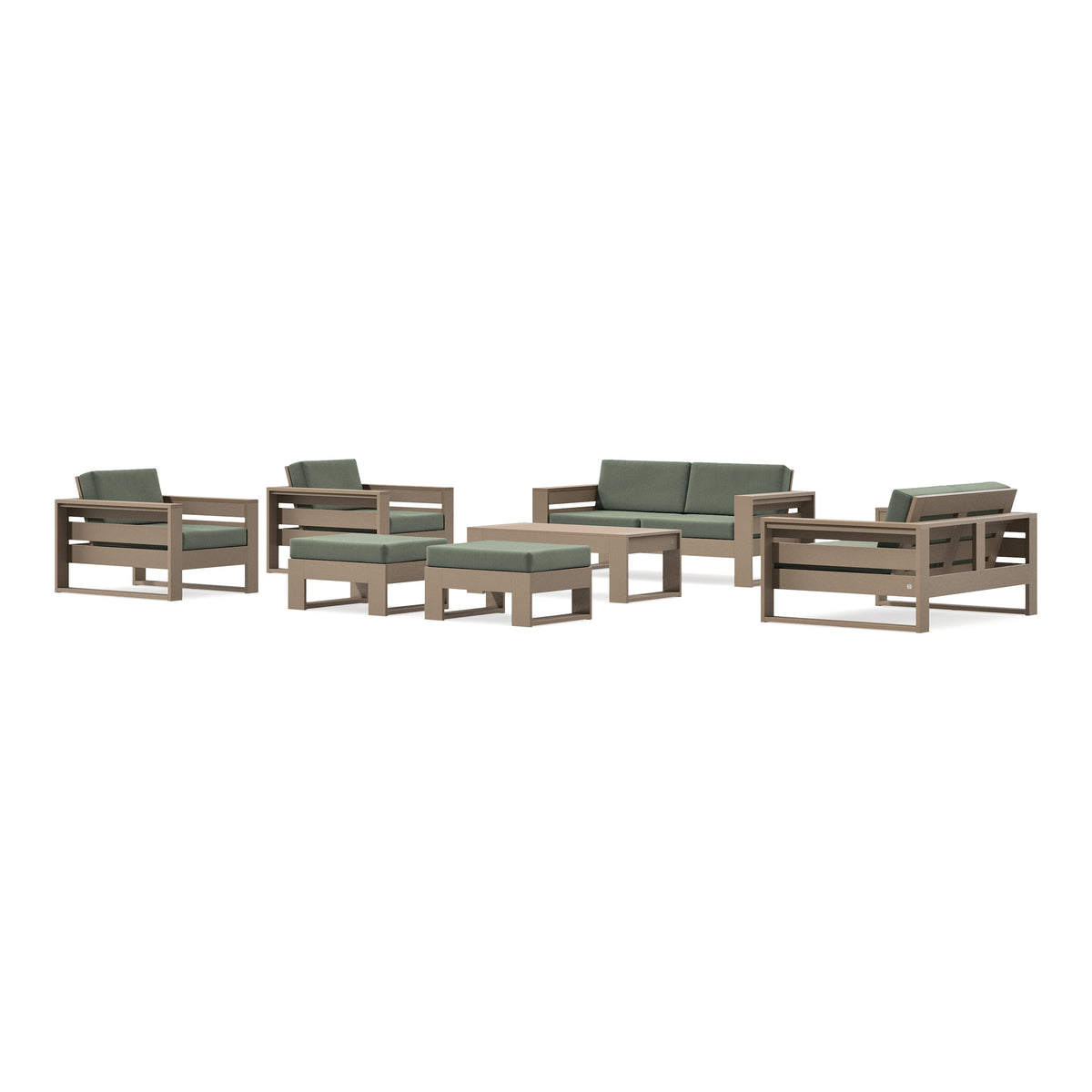 POLYWOOD PW Designer Series Latitude 7-Piece Lounge Loveseat Set in Vintage Sahara / Cast Sage