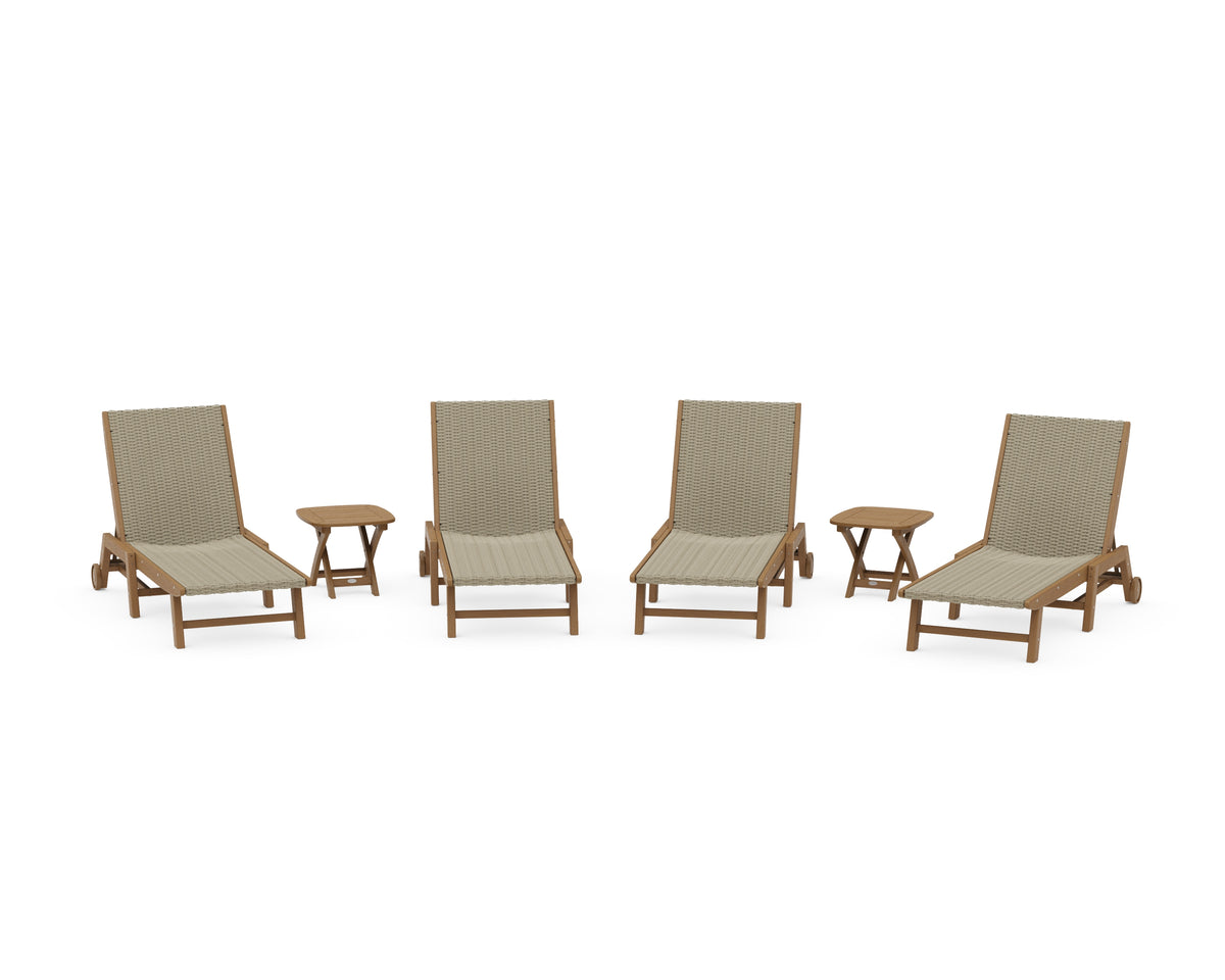 POLYWOOD 6-Piece Coastal Woven Chaise with Wheels Lounge Set in Natural / Dune Grass