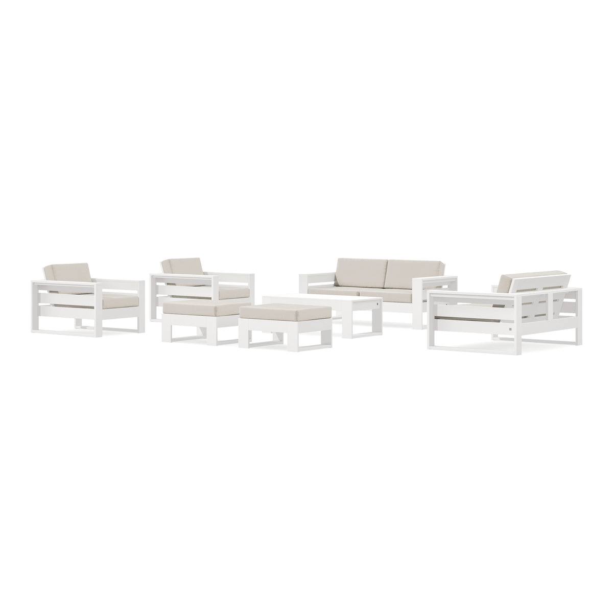 POLYWOOD PW Designer Series Latitude 7-Piece Lounge Loveseat Set in Vintage White / Dune Burlap
