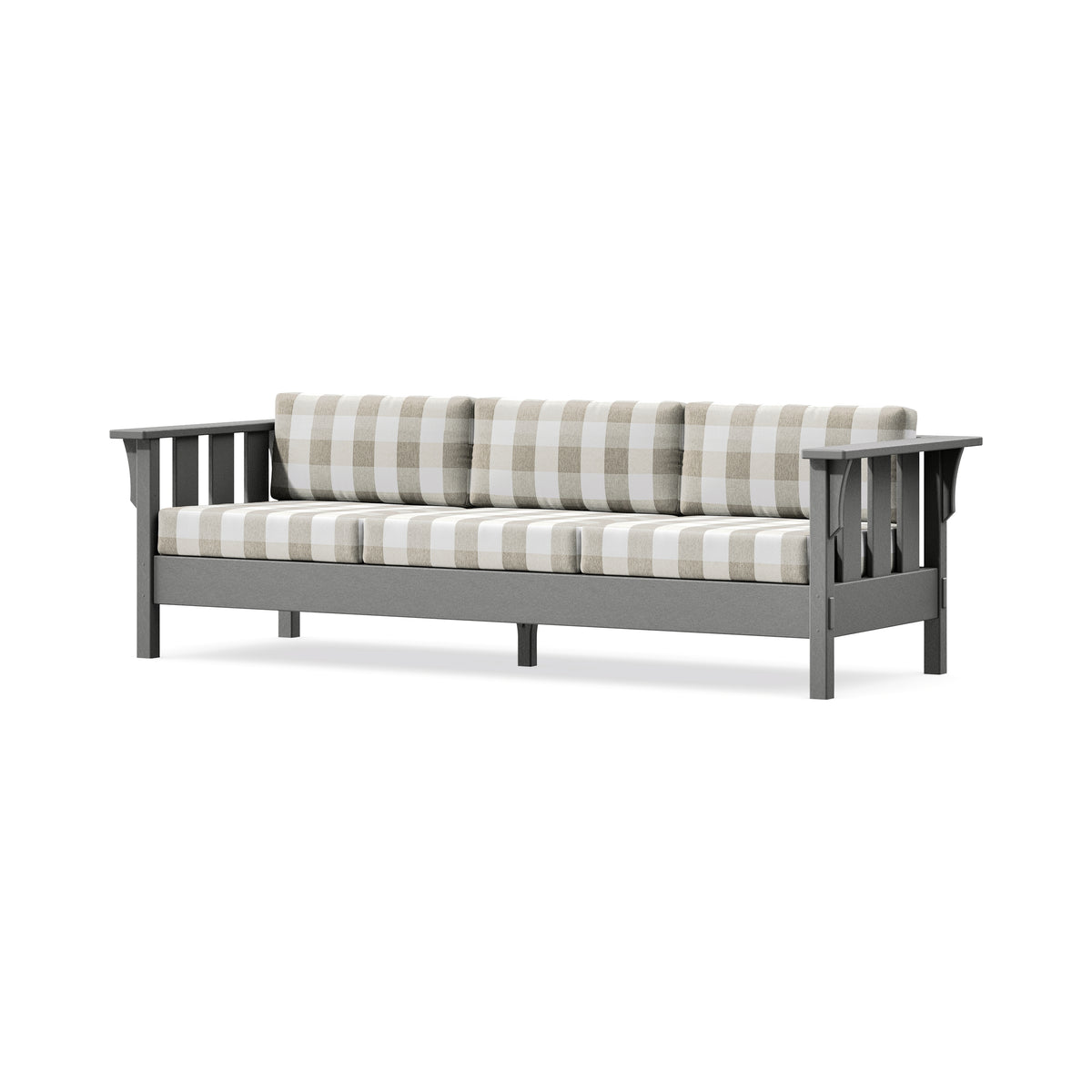 POLYWOOD Acadia Deep Seating Sofa in Slate Grey / Buffalo Plaid Dune Burlap