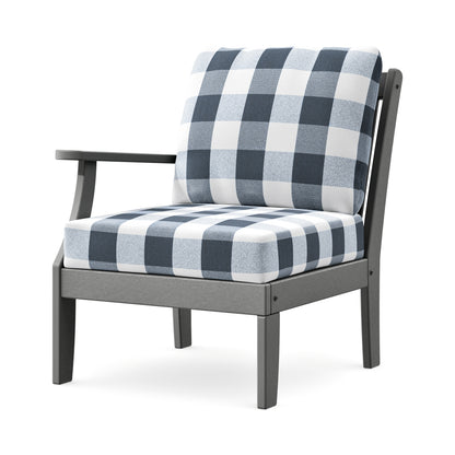 POLYWOOD Braxton Modular Left Arm Chair in Slate Grey / Buffalo Plaid Marine Indigo