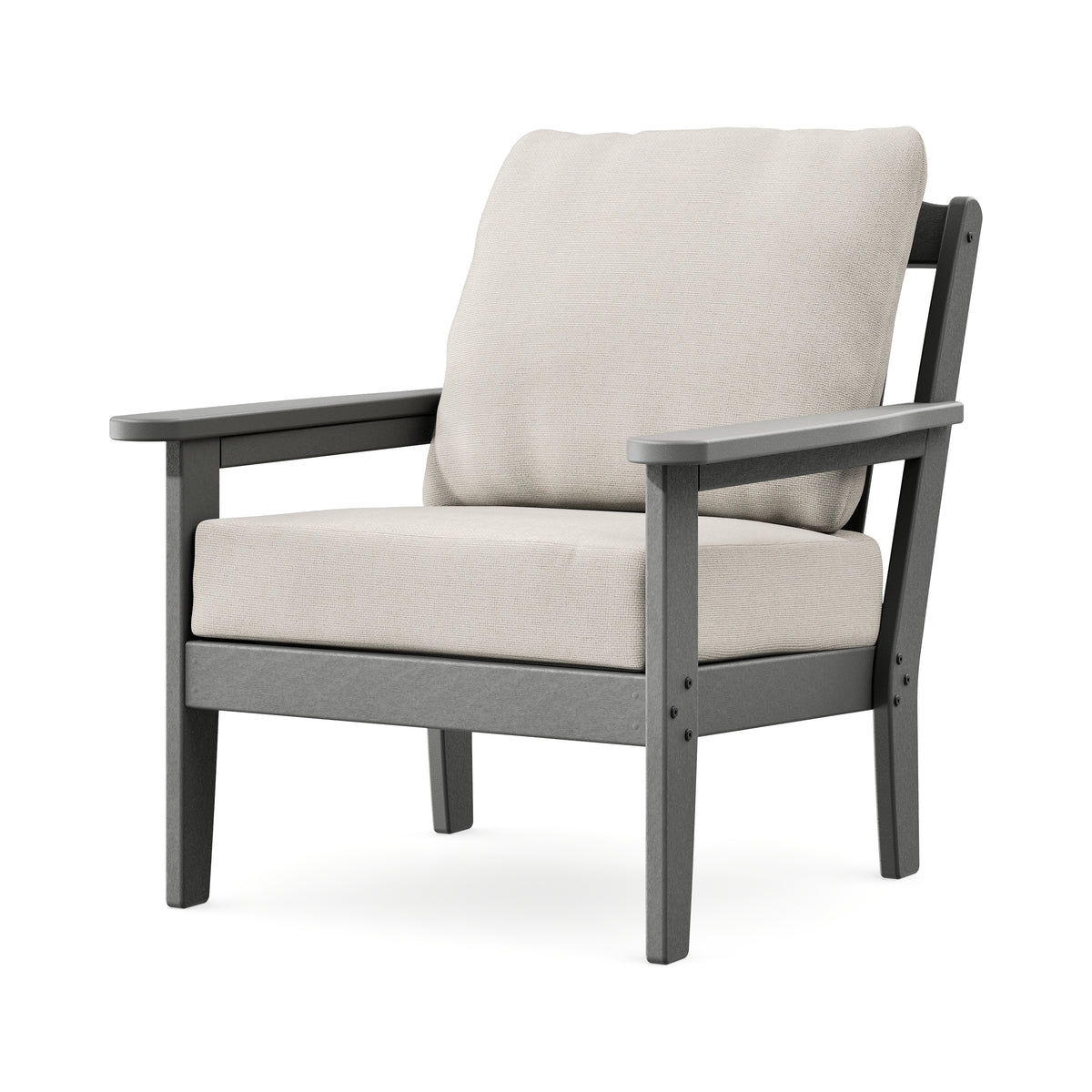 POLYWOOD Cottage Deep Seating Chair in Slate Grey / Dune Burlap