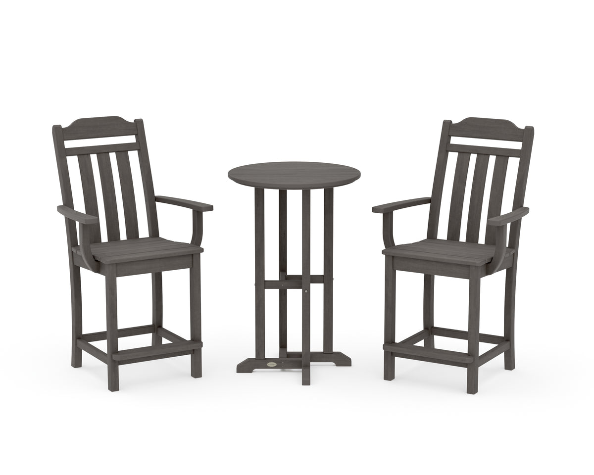 POLYWOOD Country Living Cottage 3-Piece Farmhouse Bistro Counter Set in Driftwood