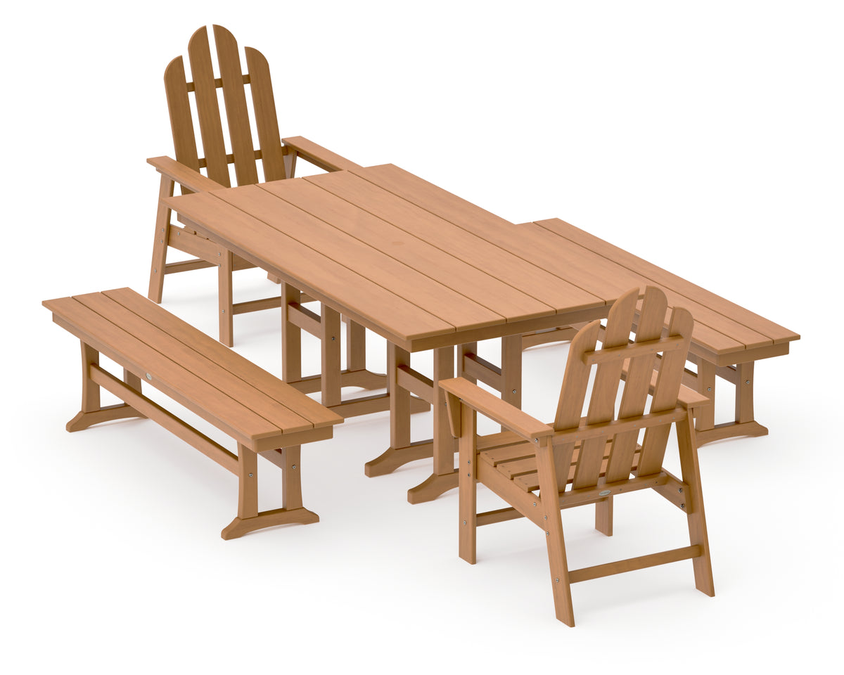 POLYWOOD Long Island 5-Piece Farmhouse Dining Set with Benches in Natural