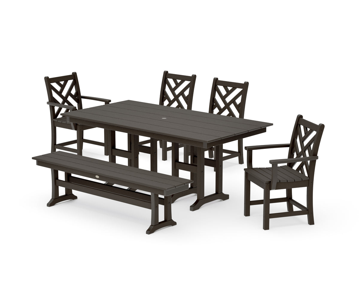 POLYWOOD Chippendale 6-Piece Farmhouse Dining Set in Vintage Coffee