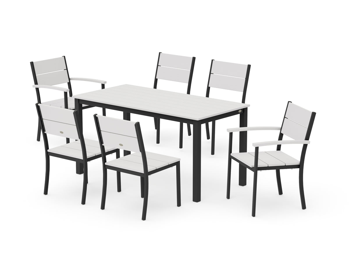 POLYWOOD Main Street 7-Piece Dining Set with Main Street 30 x 60 Dining Table in Black / Vintage White