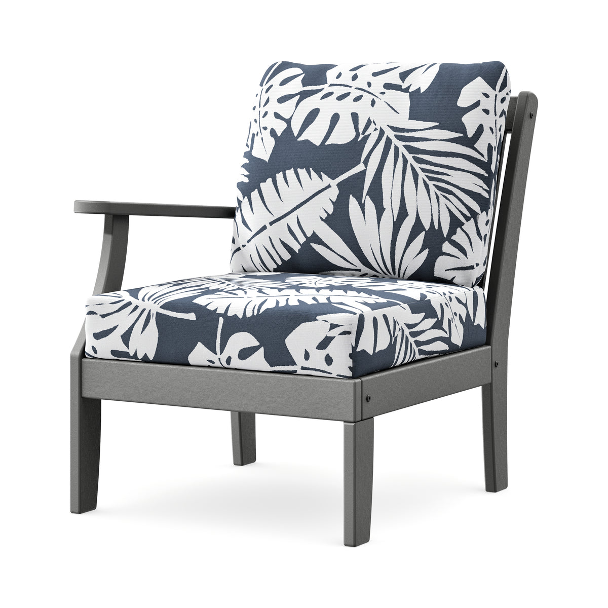 POLYWOOD Braxton Modular Left Arm Chair in Slate Grey / Leaf Marine Indigo
