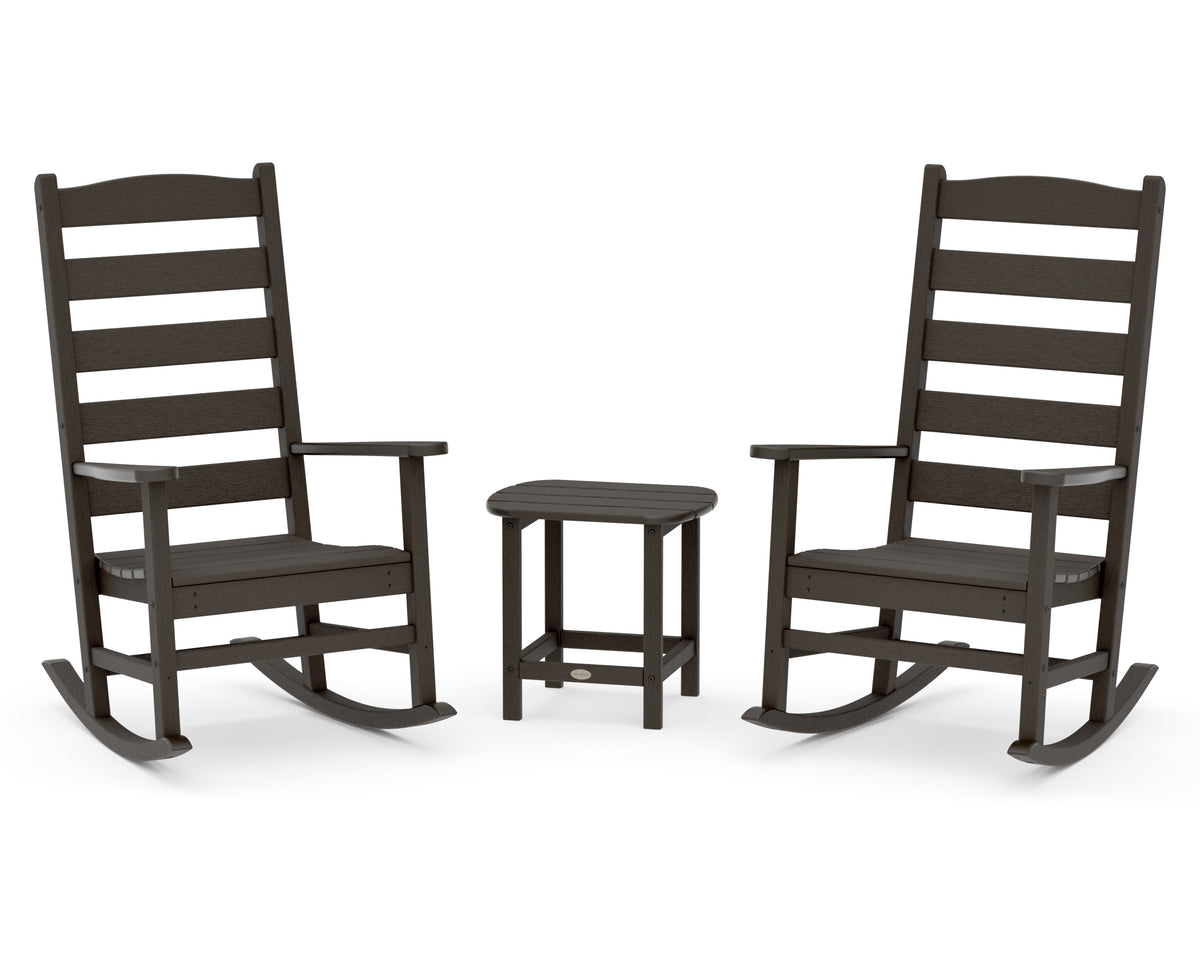 POLYWOOD Shaker 3-Piece Porch Rocking Chair Set in Vintage Coffee