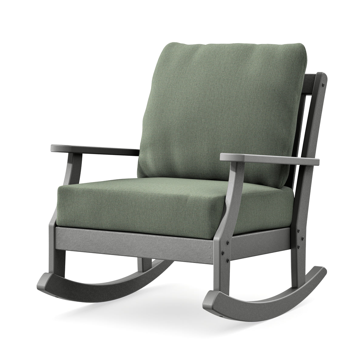 POLYWOOD Braxton Deep Seating Rocking Chair in Slate Grey / Cast Sage