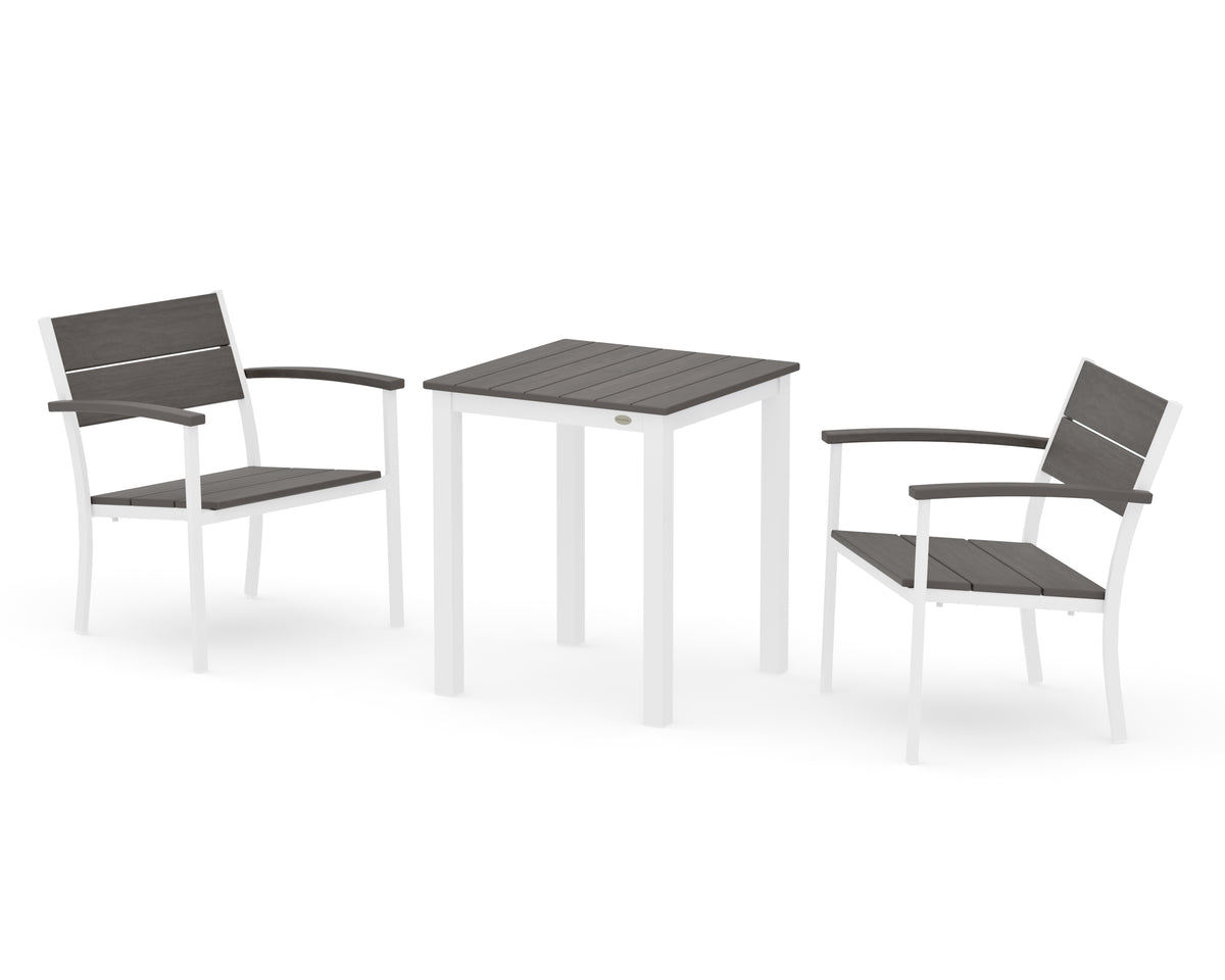 POLYWOOD Main Street 3-Piece Square Dining Set in White / Driftwood