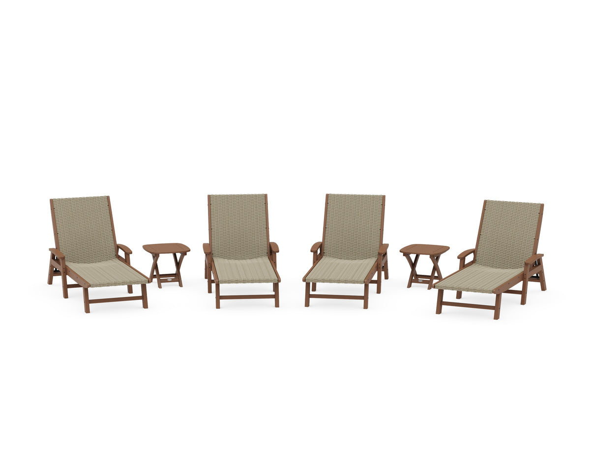 POLYWOOD 6-Piece Coastal Woven Chaise with Arms Lounge Set in Teak / Dune Grass