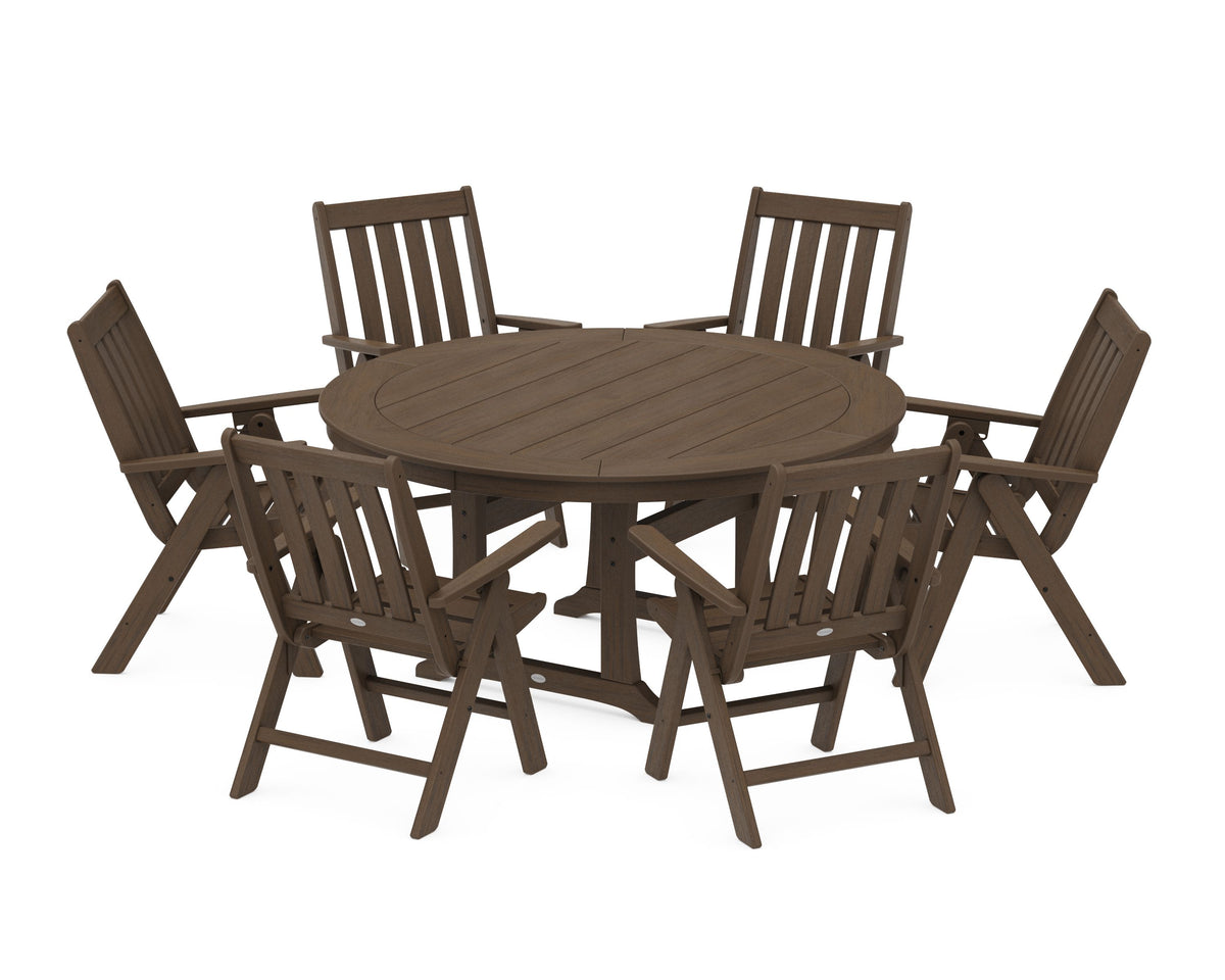 POLYWOOD Vineyard Folding 7-Piece Side Chair Round Dining Set in Kona