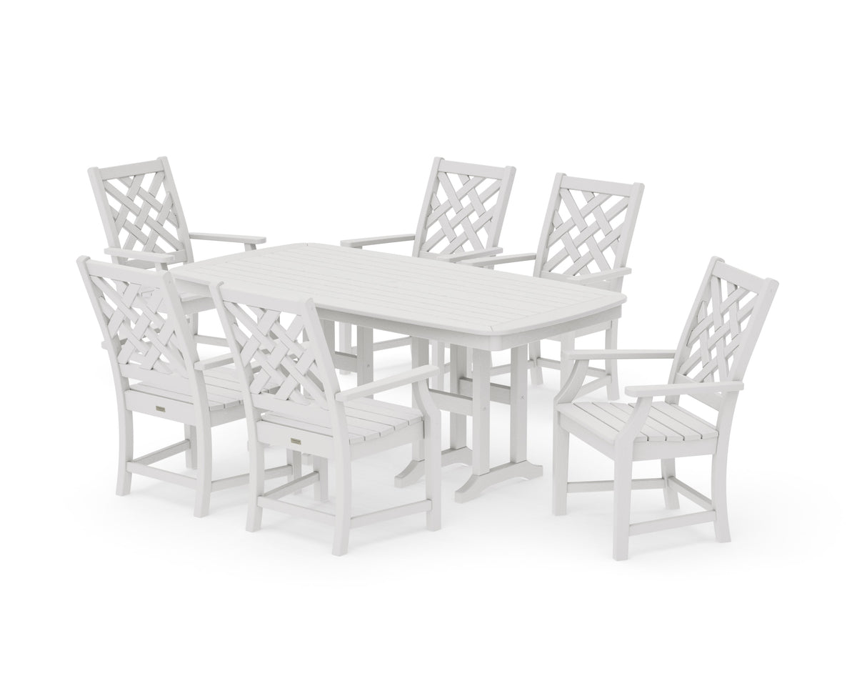 POLYWOOD Wovendale Arm Chair 7-Piece Dining Set in Vintage White