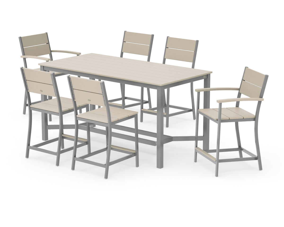 POLYWOOD Main Street 7-Piece Counter Set in Silver / Sand