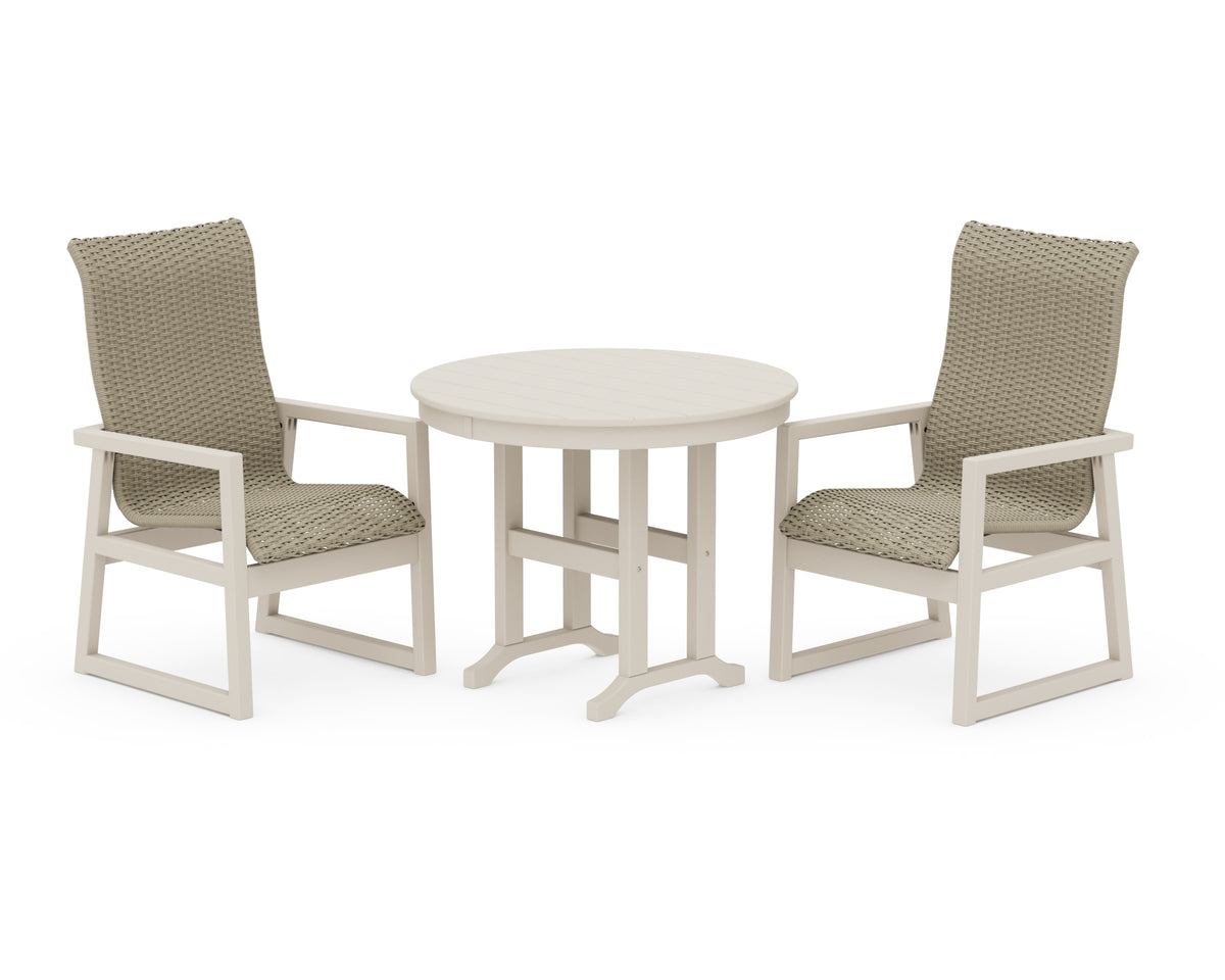POLYWOOD EDGE Woven High-Back 3-Piece Farmhouse Dining Set in Sand / Dune Grass