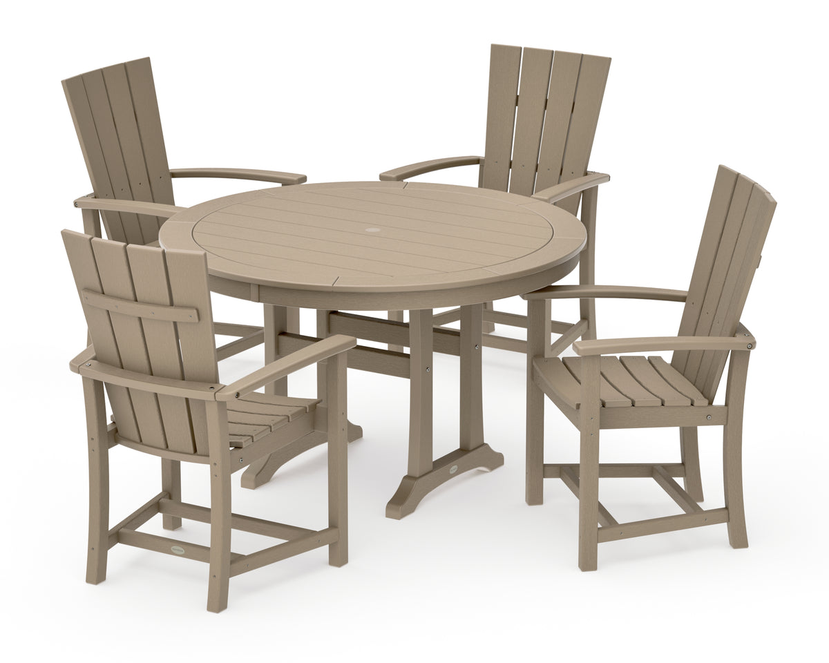 POLYWOOD Quattro 5-Piece Round Dining Set with Trestle Legs in Vintage Sahara