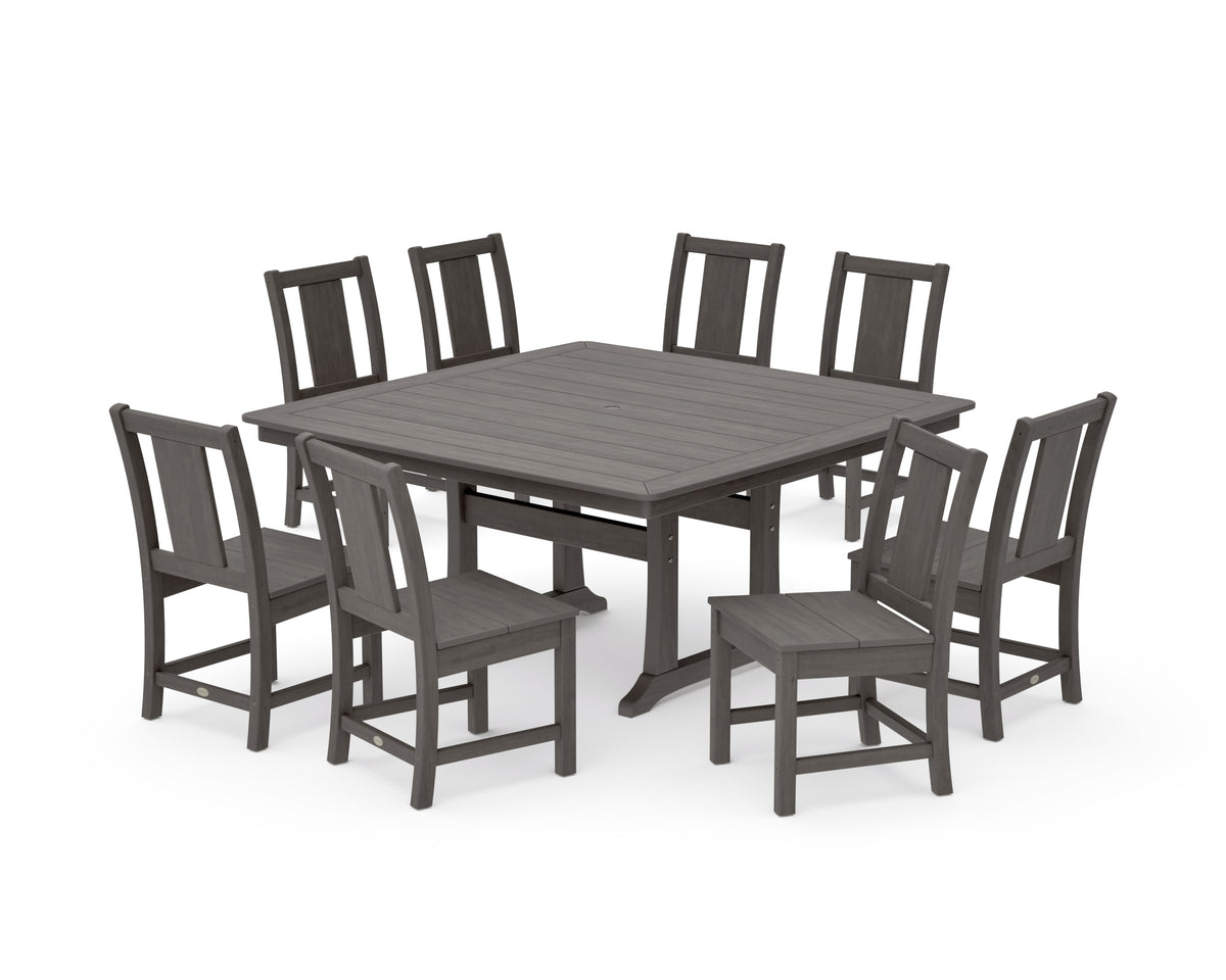 POLYWOOD Prairie Side Chair 9-Piece Square Dining Set with Trestle Legs in Driftwood