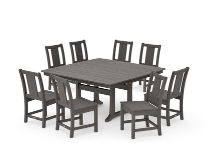 POLYWOOD Prairie Side Chair 9-Piece Square Dining Set with Trestle Legs in Driftwood