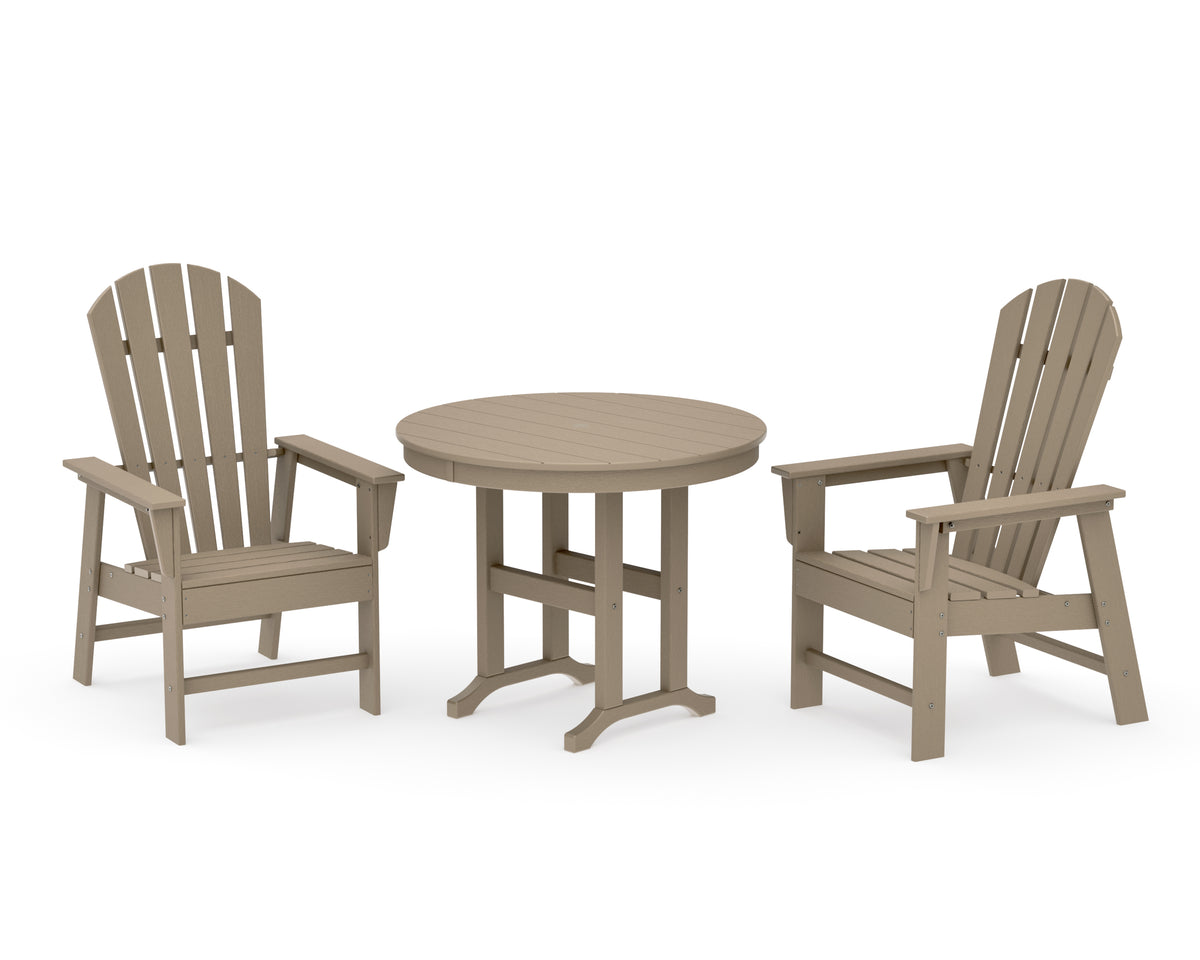 POLYWOOD South Beach 3-Piece Round Farmhouse Dining Set in Vintage Sahara