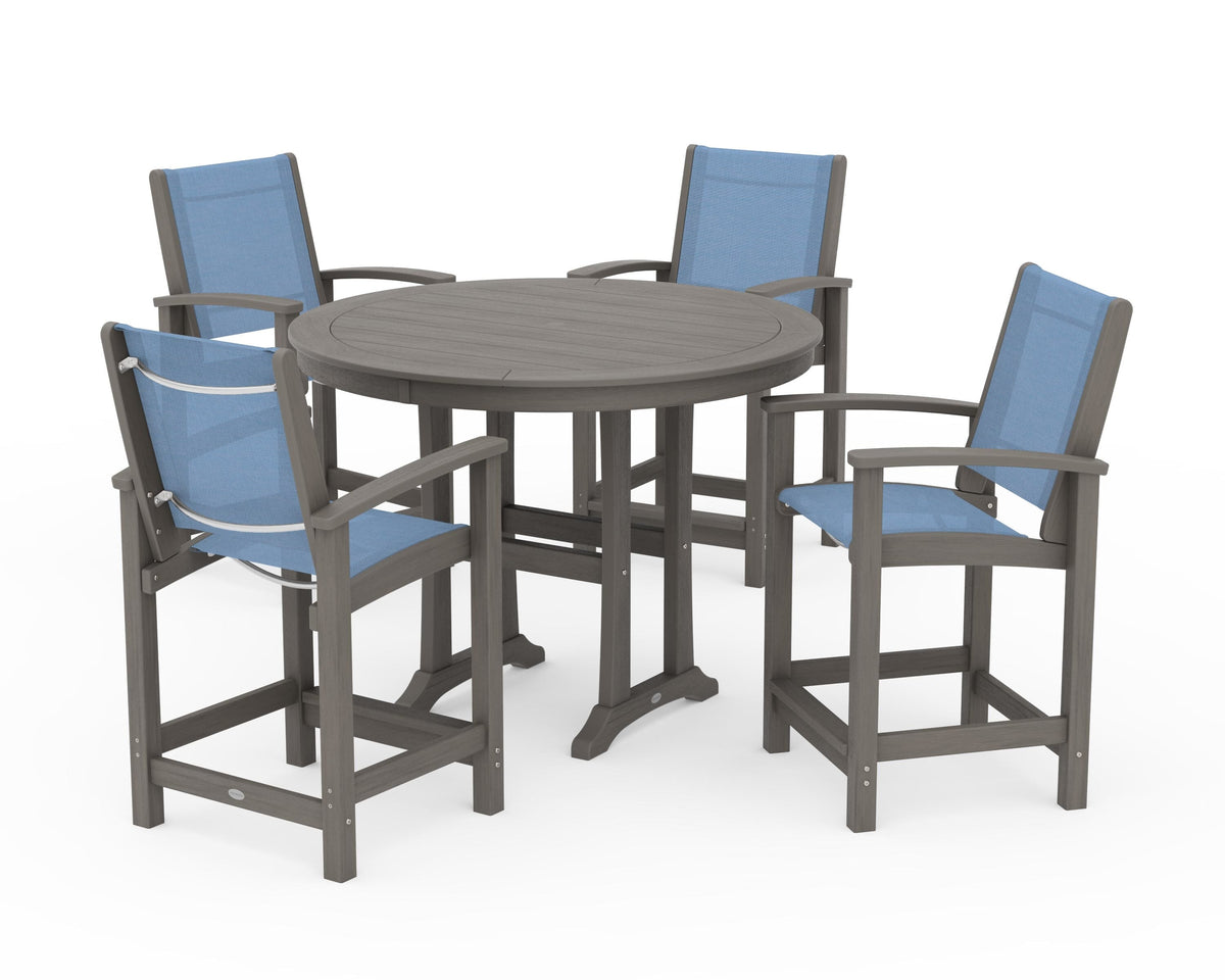 POLYWOOD Coastal 5-Piece Counter Set in Driftwood / Poolside