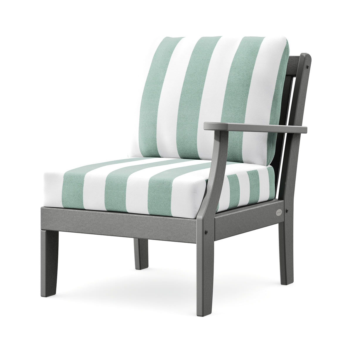 POLYWOOD Braxton Modular Right Arm Chair in Slate Grey / Cabana Stripe Glacier Spa