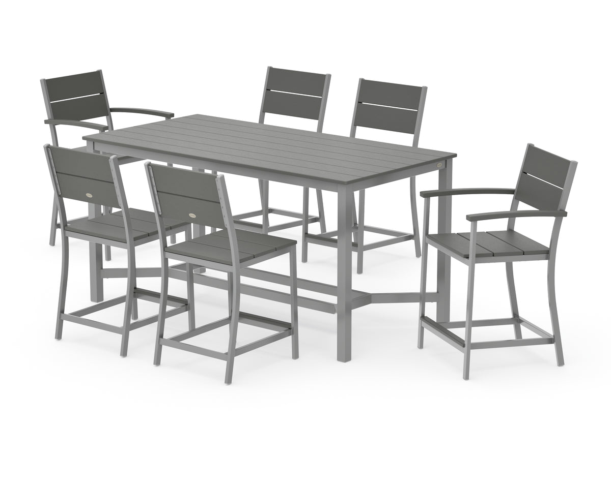 POLYWOOD Main Street 7-Piece Counter Set in Silver / Slate Grey