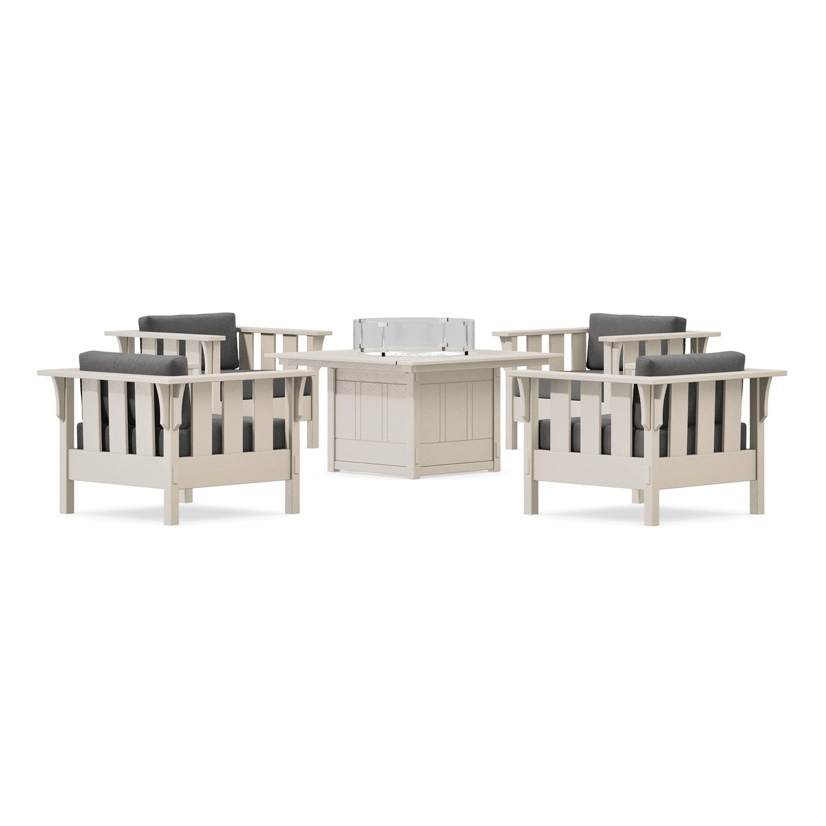 POLYWOOD Acadia 5-Piece Deep Seating Set with Fire Pit Table in Sand