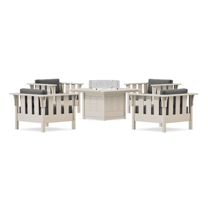 POLYWOOD Acadia 5-Piece Deep Seating Set with Fire Pit Table in Sand