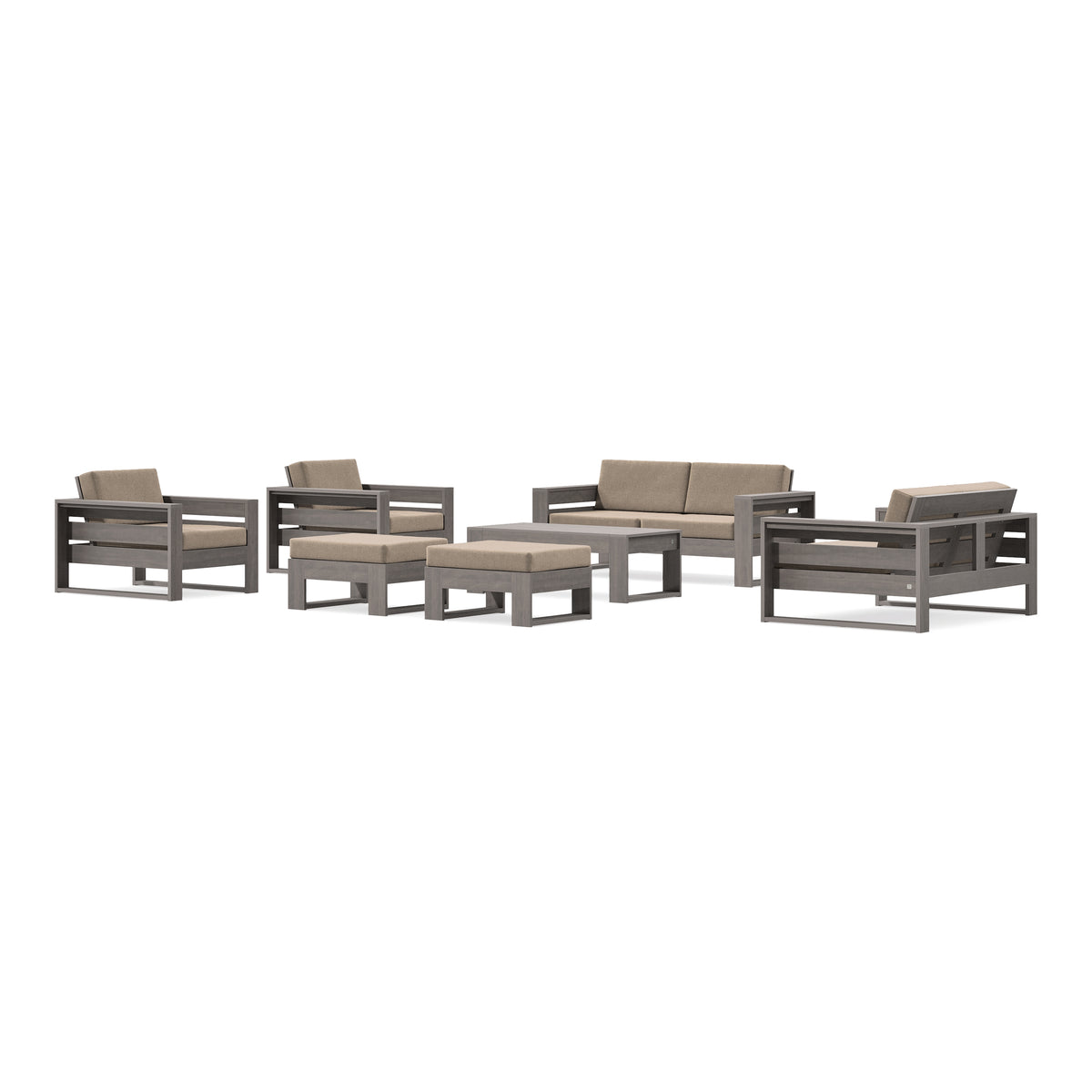 POLYWOOD PW Designer Series Latitude 7-Piece Lounge Loveseat Set in Driftwood / Spiced Burlap