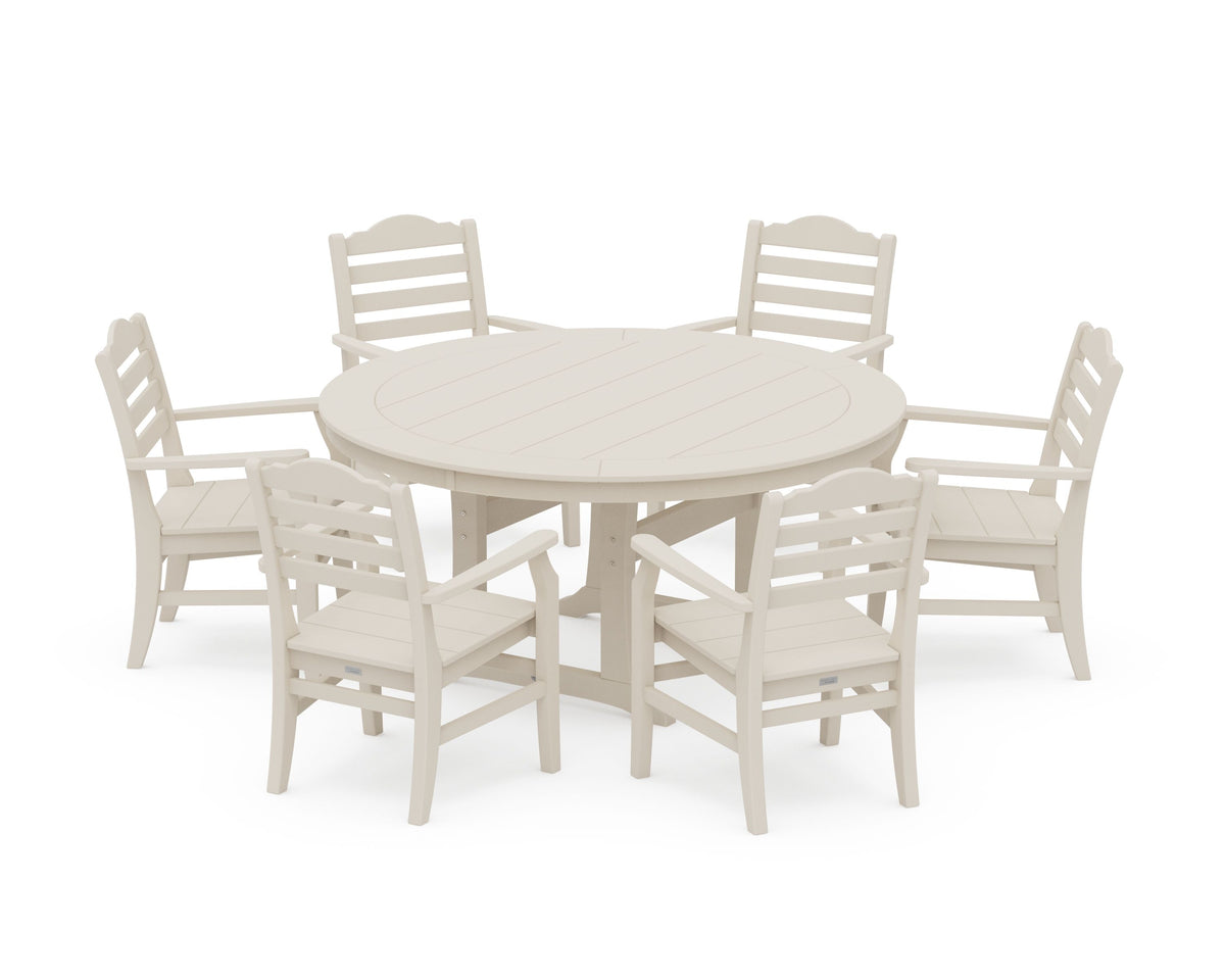 POLYWOOD Savannah 7-Piece Arm Chair Round Dining Set in Sand