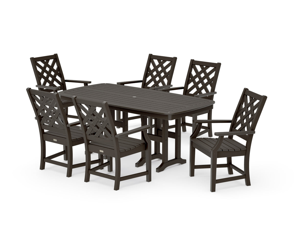 POLYWOOD Wovendale Arm Chair 7-Piece Dining Set in Vintage Coffee