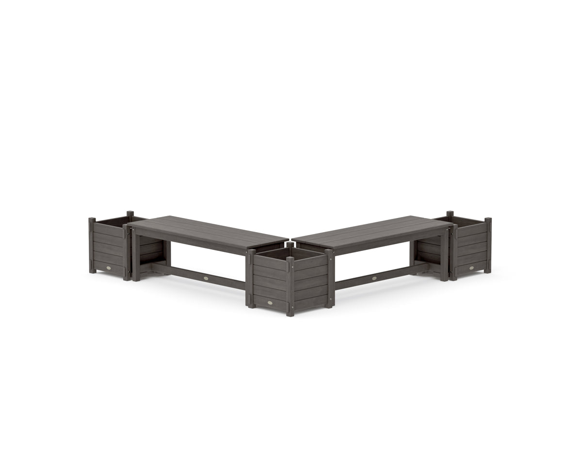 POLYWOOD 48" Nautical L-Shaped Planter Bench Corner Set in Driftwood