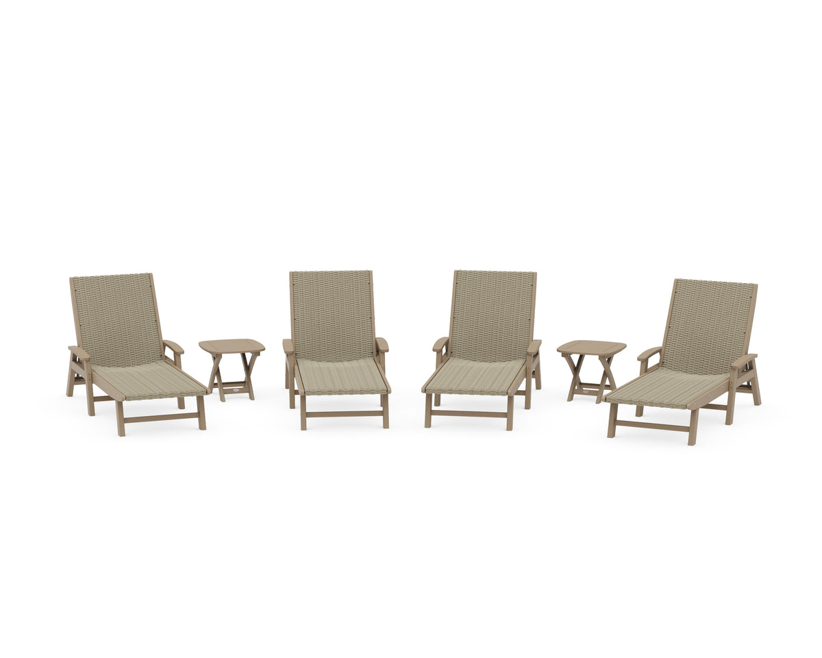 POLYWOOD 6-Piece Coastal Woven Chaise with Arms Lounge Set in Vintage Sahara / Dune Grass