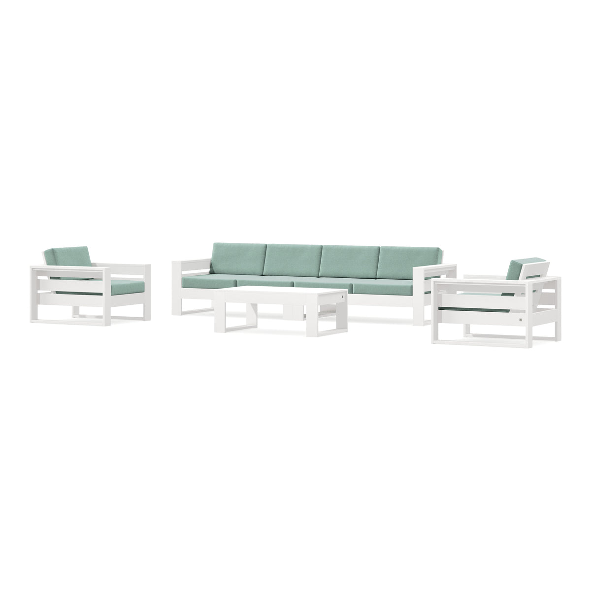 POLYWOOD PW Designer Series Latitude 5-Piece Lounge Sofa Set in Vintage White / Glacier Spa