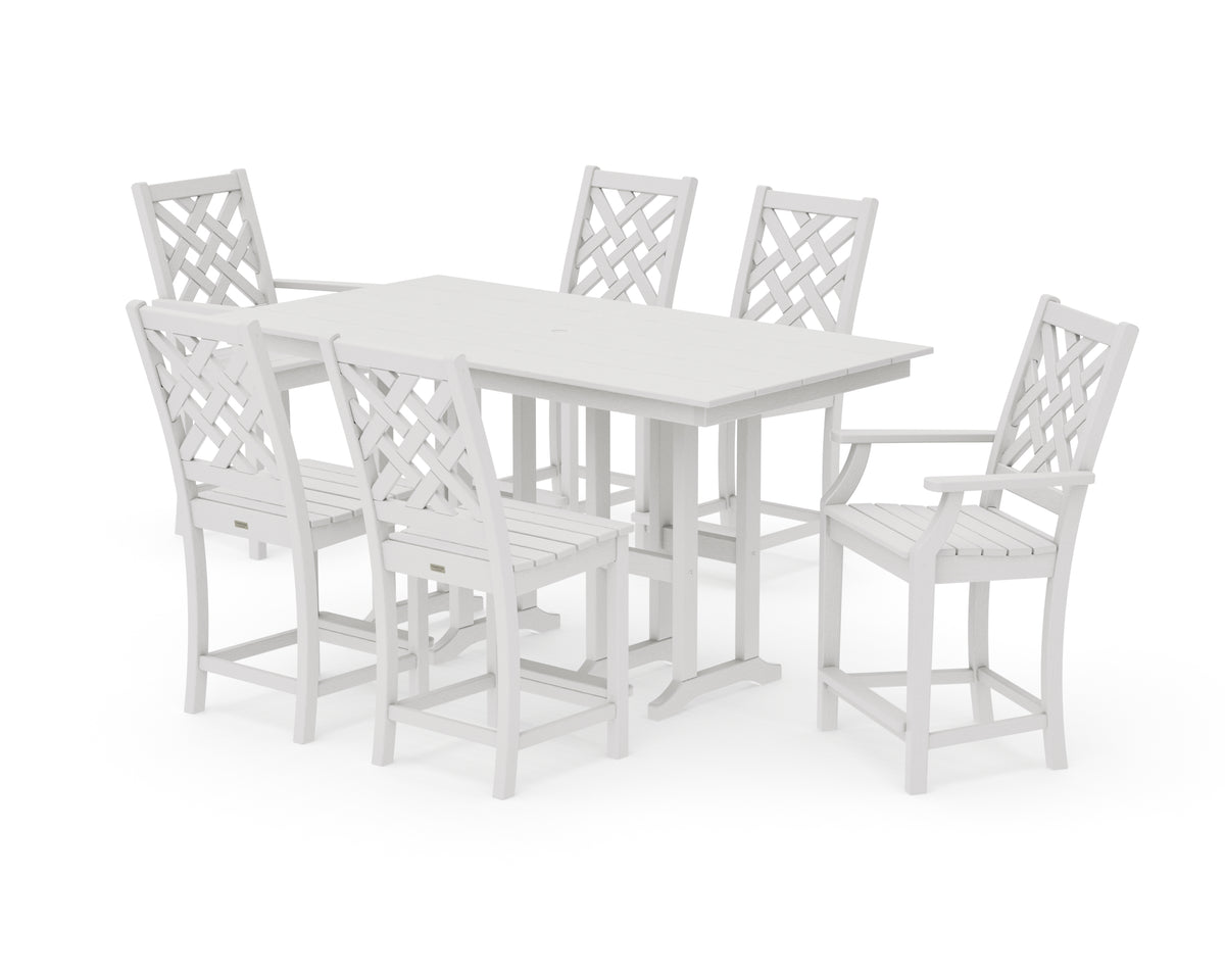 POLYWOOD Country Living Wovendale 7-Piece Farmhouse Counter Set in Vintage White